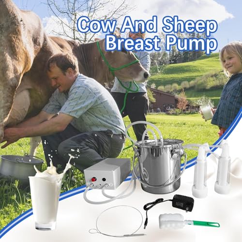 Goat Milker, 3L/0.79Gal Cow Milk Machine Electric | Portable Electric Milking Machine with 2 Teat Cups Stainless Steel Bucket for Cows, Goats, Sheep