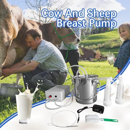 Goat Milker, 3L/0.79Gal Cow Milk Machine Electric | Portable Electric Milking Machine with 2 Teat Cups Stainless Steel Bucket for Cows, Goats, Sheep