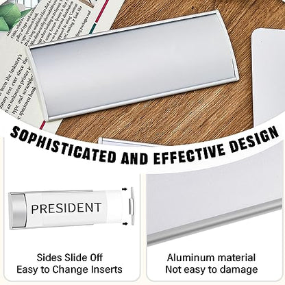 Therwen 50 Pcs Aluminum Office Name Plate Holder for Door, Silver - color: Silver