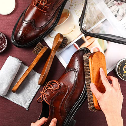 4 Pcs Horsehair Shoe Brush Kit Polishing Daubers Applicators Leather Care Brushes Shine Cleaning Cloth with Bag(Shoe Brush Set E) - style: Shoe Brush Set E