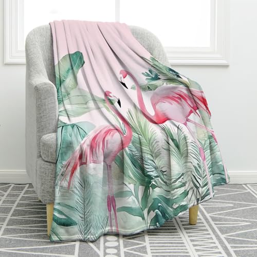 Jekeno Flamingo Gifts Blanket Tropical Palm Leaves Throw Blanket - color: Flamingo Pink 1, size: 50"x60"