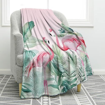 Jekeno Flamingo Gifts Blanket Tropical Palm Leaves Throw Blanket - color: Flamingo Pink 1, size: 50"x60"