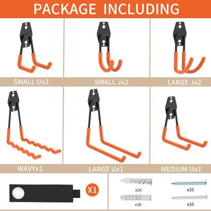 Garage Hooks Heavy Duty Steel Hooks for Hanging Power and Garden Tools, Ladders, Hose, Bikes, Ropes, Bulk Items, and More，Anti-Slip Coating with max 88lbs Capacity 10 Pack - size: 10 Pack