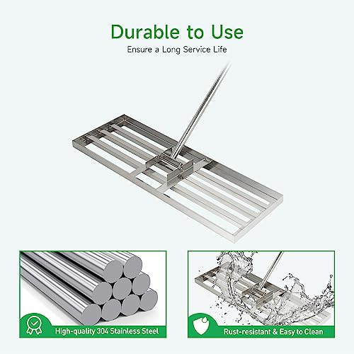 GreatBuddy Lawn Leveling Rake 30'' x 10", Heavy-Duty Stainless Steel Lawn Leveling Tool for Lawn, Soil, Sand, 78'' Extra Long Handle, Ideal for Yard, Garden - size: 30 Inch