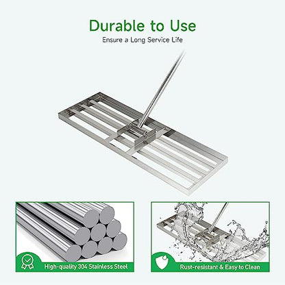 GreatBuddy Lawn Leveling Rake 30'' x 10", Heavy-Duty Stainless Steel Lawn Leveling Tool for Lawn, Soil, Sand, 78'' Extra Long Handle, Ideal for Yard, Garden - size: 30 Inch