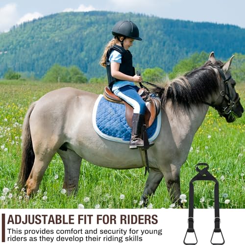 Simgoing Kids Western Stirrups Adjustable Nylon Straps Equestrian Safety Stirrups for Youth Riding Accessories, Height Below 140 cm - color: Black