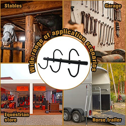 2Pcs Steel Tack Rack with Swivel Hooks for Horses Black Hanging Bridle Hooks Portable Tack Hangers Horse Tack Room Organizer Horse Tack Holder Stall Room Fence Trailer Accessories