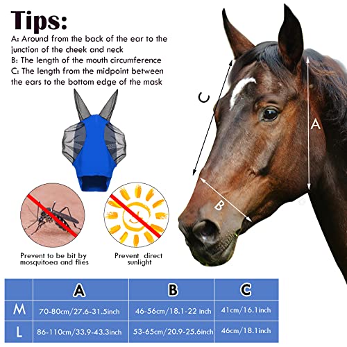Frienda 4 Pcs Horse Fly Mask with Ear, Large, Purple, Blue, Pink, Black - color: Purple, Blue, Pink, Black, size: Large