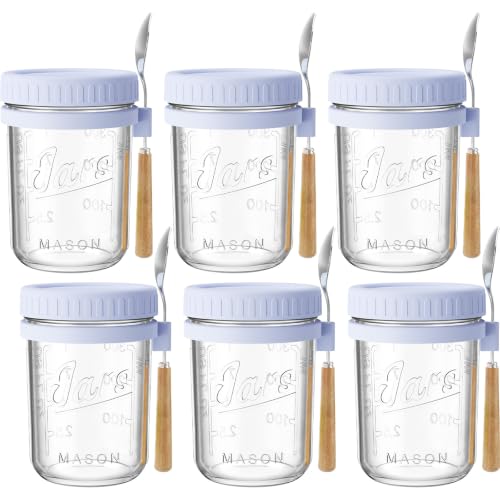 16oz Glass Overnight Oats Containers with Lids and Spoons, 6 Pack Purple - color: Purple - 6 Pack