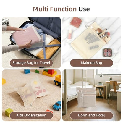 100% Cotton Mesh Laundry Bags, Premium Soft, No Dye, Set of 4, Natural - size: XXL+XL+L+M