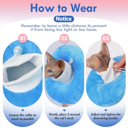 Lightweight Soft Cat Cone After Surgery, Adjustable Donut Collar with Drawstring Buckle, Scratch Resistant, Machine Washable, Suitable for Head/Foot Wounds Recovery, Blue Large - color: Blue, size: Large (Neck:9")
