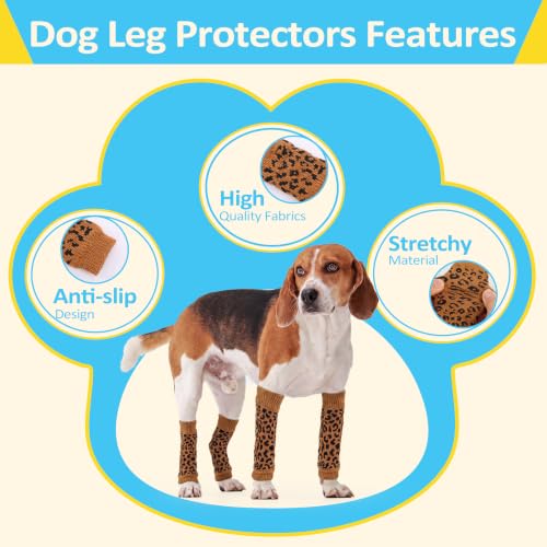 4 PCS Dog Front Leg Sleeve Rear Legs to Stop Licking Scratching Wound - color: Leopard Print, size: S-Leg Girth: 2.04in