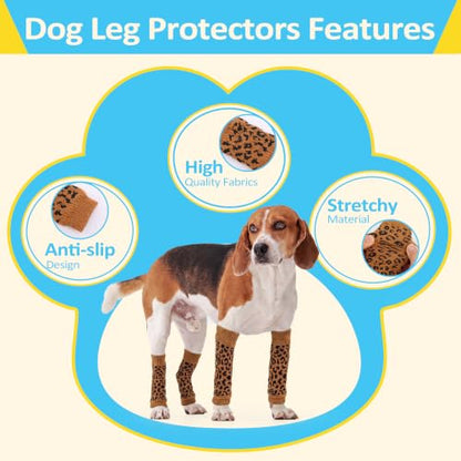 4 PCS Dog Front Leg Sleeve Rear Legs to Stop Licking Scratching Wound - color: Leopard Print, size: S-Leg Girth: 2.04in