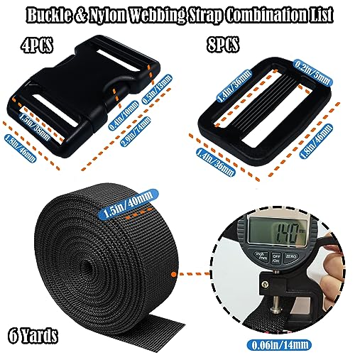 1.5 Inch Buckles and Straps Kit, 4 Buckles and 6 Yards Nylon Webbing Straps - color: 1.5 Inch Buckles Straps