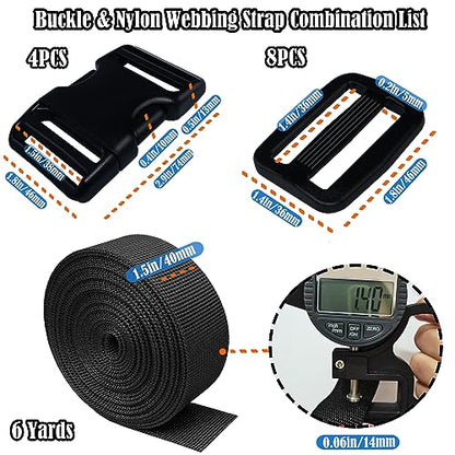 1.5 Inch Buckles and Straps Kit, 4 Buckles and 6 Yards Nylon Webbing Straps - color: 1.5 Inch Buckles Straps
