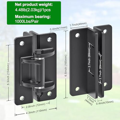 Insaga 6mm Heavy Duty Bolt On Gate Hinges, 1000 lbs Capacity Anti Sag L-Shaped Gate Hinge with Bearings, 6.5 in Powder Coated Black Carbon Steel Gate Hardware for Garden Fence Barn Farm Gate, 4 Pack