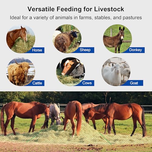Large 6x6 FT Round Bale Hay Net- Knotless Slow Feeder Net for Horses - style: 6*6Ft(Green)