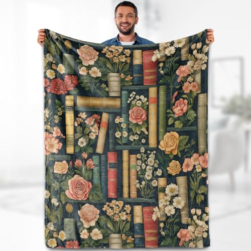 Book Lovers Gifts for Women Girls, Flowers and Book Blanket Gifts for Books Lovers Women Readers Bookish Librarian Themed Reading Blanket, Soft Bed Couch Decor Birthday Throw 50"x60" - color: Book, size: 50"x60"