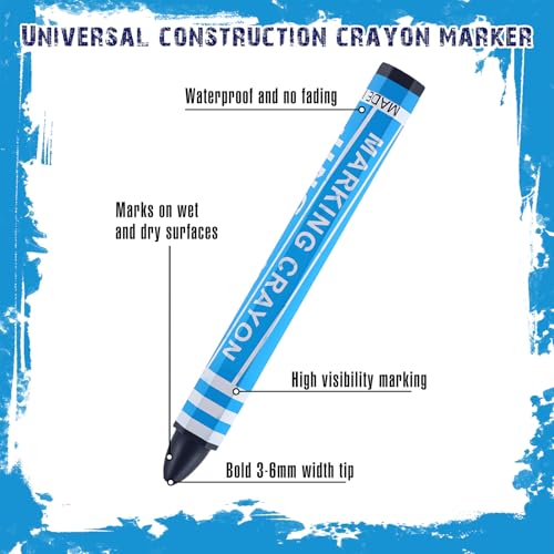 MotiMind 60 Pcs Industrial Lumber Crayons Bulk Wax Tire Marker Construction Marker for Craft Detailed Marking on Lumber Metal Carton Ceramics Concrete Glass Plastic 4.45" x 0.43" (Blue) - color: Blue
