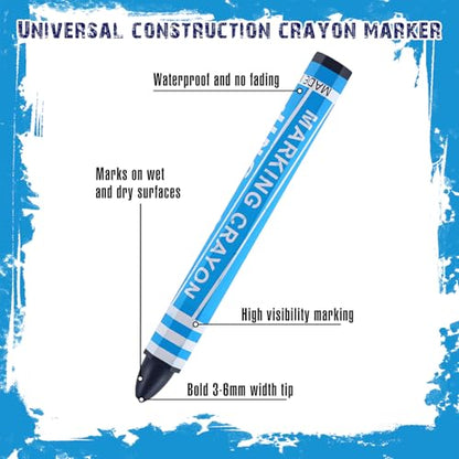MotiMind 60 Pcs Industrial Lumber Crayons Bulk Wax Tire Marker Construction Marker for Craft Detailed Marking on Lumber Metal Carton Ceramics Concrete Glass Plastic 4.45" x 0.43" (Blue) - color: Blue