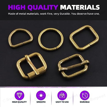 Swpeet 5 Style Metal Buckles - Adjustable Slide, D Ring, Circular Ring - color: Bronze, size: 1 Inch