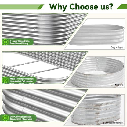 3 Pack Corrugated Galvanized Steel Raised Garden Bed Outdoor, Metal Above Ground Garden Bed for Vegetables and Flowers, Raised Beds for Gardening-3x2FT - size: 3x2FT