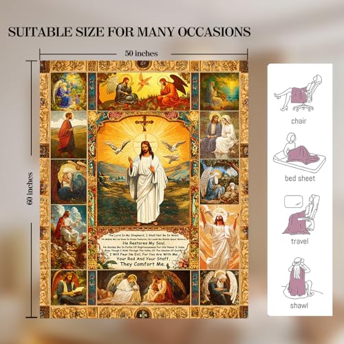Christian Jesus Blanket Christian Prayer & Scripture Throw Blanket - Inspirational Bible Verses, Ultra-Soft Lightweight Flannel (60"X50") for Adults & Kids - Uplifting Faith Gift - color: Christian Jesus, size: 60"x50"