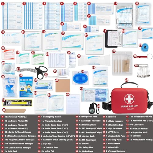 First Aid Kit 340 Piece, Premium Waterproof Hard Shell Medical Kit | Emergency First Aid Supplies and Survival Kit For Car, Home, Office, Travel, Camping, Sports, Outdoor, School - size: 340 Pieces
