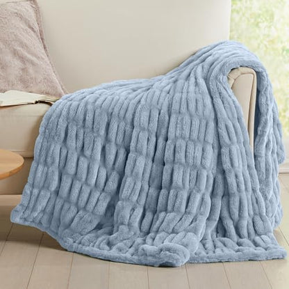 Springtree Home Luxury Micro Plush Throw Blanket | Thick Faux Fur | Blue | Lily Collection | 50" x 60" | Blue Blanket | Ultra Plush - color: Powder Blue, size: 50" x 60" (Medium)