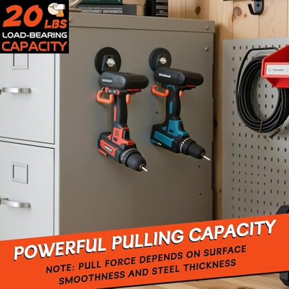 ULIBERMAGNET New Upgraded Heavy Duty Magnetic Garage Hooks,10 Pack Strong Large Magnet Hooks for Power Drill,Garden Tools,Hose,Pegboard,Garage, Workshop,Magnetic Storage Hook for Hanging(Orange) - style: V1 Pro 2.59" Strong Medium L Orange 10PC