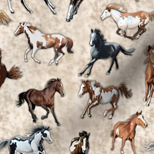 Spoonflower Fabric Paint Horses Tan Brown Animals on Polartec(R) Fleece