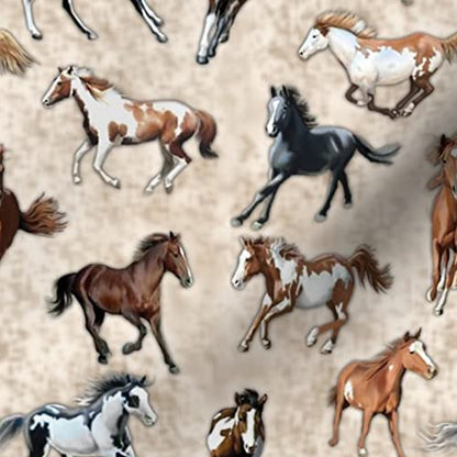Spoonflower Fabric Paint Horses Tan Brown Animals on Polartec(R) Fleece