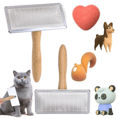 Wool Carders Needle Felting Brush, Hand Carders for Wool, Craft Wool Needle Felting Tools with Solid Wood Handle, Slicker Brush for Dogs, Spinning and Weaving, for Craft Felt Project (Silver) - color: Silver