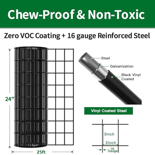 Amagabeli Black PVC Coated Welded Wire Fence 2 inch x 3 inch 24inch x 25ft 16 Gauge Garden Fence Chicken Wire Fencing Roll Vinyl Coating Metal Wire Flower Bed Dog Barrier Plant Poultry Netting Cage - color: Black, size: 2''x3'' 16GA 24''x25'