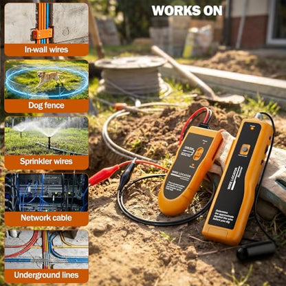 F02 Underground Wire Locator & Fault Finder, Buried Cables with Earphone, Fast Break/Short Detection for Dog Fence & Irrigation Wires - color: Yellow