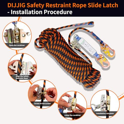 Rope Harness Safety Lanyard 150ft Vertical Roofing Rope With Grab Snap Hook - size: 150ft