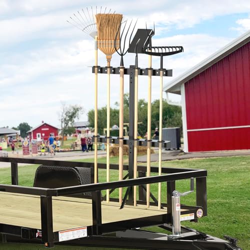Utility Trailer Tool Rack with 6 Rubber Holes with Brackets , Dark Black - color: Dark Black