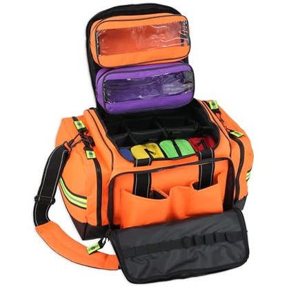 Lightning X Personalized EMT Trauma Bag – Large ALS Medical Bag with 6 Color-Coded Pouches, MOLLE Panel, Waterproof Bottom, Reflective EMS Gear, Custom Embroidered Name or Logo | LXMB35 - color: Orange