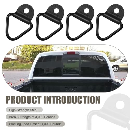 4PCS Car V Tie Down Anchor, Multifunctional Metal Hook Trunk Fixing Rail Accessory, 2.3" x 2.2" Heavy-duty Truck Bed Bolt on V Ring Replacement, for Off-road Vehicles (Black)