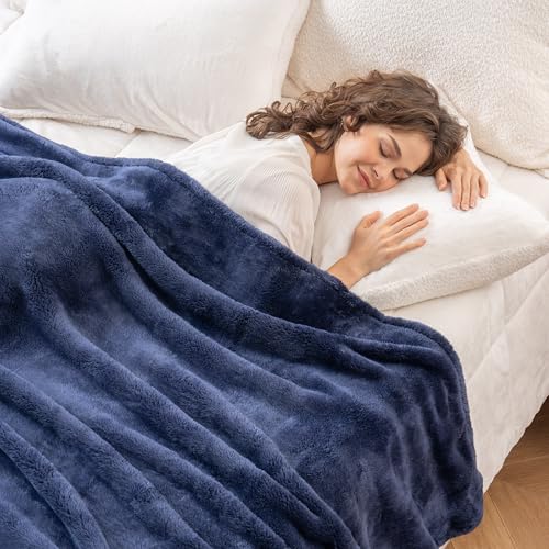 Berkshire Blanket Classic Extra-Fluffy™ Plush Blanket, Queen Size Bed Blanket, Soft Fuzzy Fluffy Long Hair Blanket for Couch Sofa Bed, Atlantis Dark Blue, 90x90 Inches - color: Atlantis Blue, size: Full/Queen