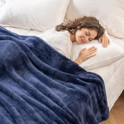 Berkshire Blanket Classic Extra-Fluffy™ Plush Blanket, Queen Size Bed Blanket, Soft Fuzzy Fluffy Long Hair Blanket for Couch Sofa Bed, Atlantis Dark Blue, 90x90 Inches - color: Atlantis Blue, size: Full/Queen