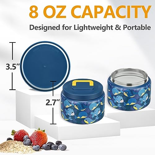 PIQUEBAR 8oz Kids Thermo for Hot Food,Small Lunch Thermo Food Container Stainless Steel,Easy Open Wide Mouth Thermo for Hot Cold Food for Preschool Travel - color: Blue Whale