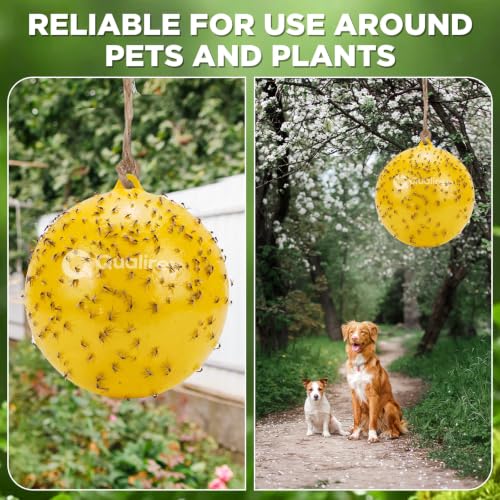 Qualirey 2 Pcs Big Fly Trap Ball 18" Hanging Sticky Insect Ball, Yellow - color: Yellow