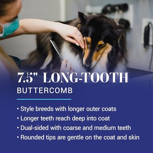 Chris Christensen 005 7.5 inch Fine/Coarse Long Tooth Greyhound-Style Butter Comb, Groom Like a Professional, Rounded Corners Prevent Friction and Breakage, Solid Brass Spin with Steel Teeth, Chrome - size: 005 - 7.5 Inch Coarse/Medium Long-Tooth