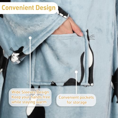 Catalonia Wearable Blanket with Sleeves & Foot Pocket for Adults - color: Wondercat Grey, size: Fleece