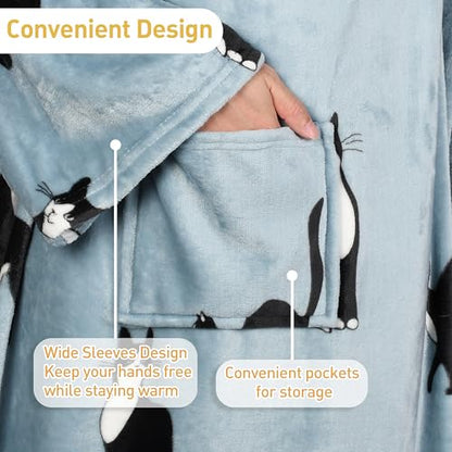 Catalonia Wearable Blanket with Sleeves & Foot Pocket for Adults - color: Wondercat Grey, size: Fleece