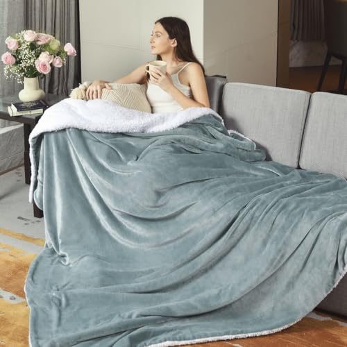 KAWAHOME Sherpa Fleece King Size Blanket for Bed, Extra Warm Heavy Thick - color: Spa Blue, size: King ( 108" X 90" )
