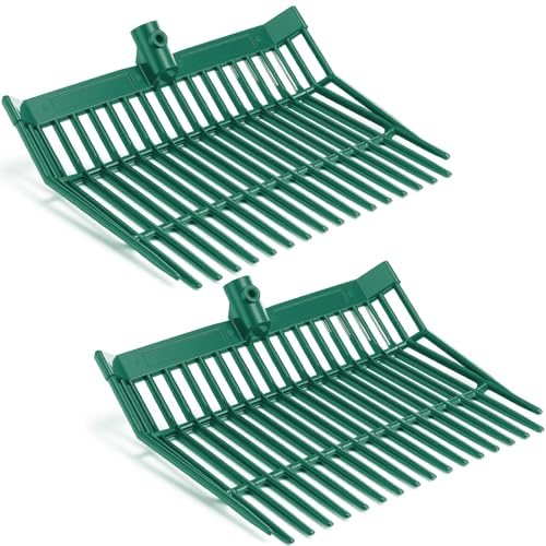 Lasnten Manure Fork Replacement Head, 18 Tines Pitchfork Head with Screws and Nuts, Horse Manure Rake for Picking up Grass and Hay(Army Green,2 Pcs) - color: Army Green