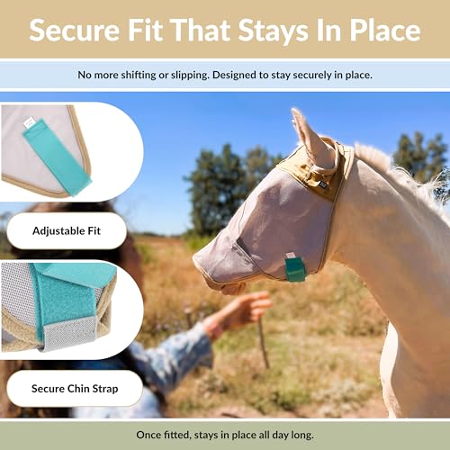 TSZ Horse Fly Mask with Nose Cover - UV Block 70% Breathable Mesh Flymask - size: Horse
