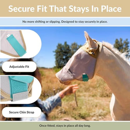 TSZ Horse Fly Mask with Nose Cover - UV Block 70% Breathable Mesh Flymask - size: Horse